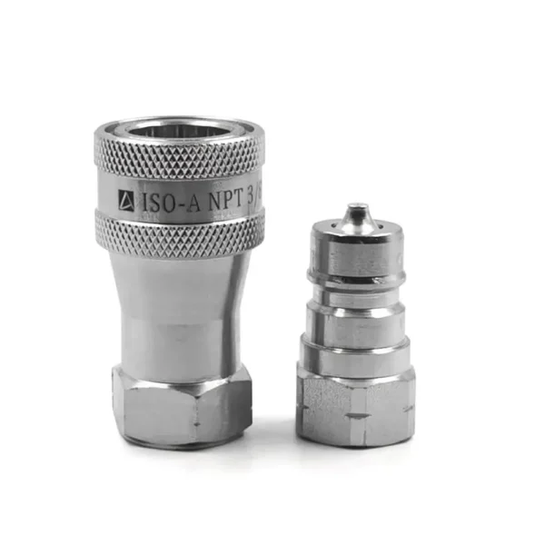 Conjunto de acoplamento rápido/acoplador hidráulico de desconexão rápida com rosca NPT de 3/8" ISO 7241-1 Série A com tampas de proteção contra poeira